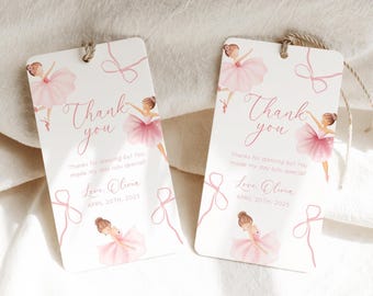 Pink Ballerina Birthday Thank You Tag Template (Digital Download)