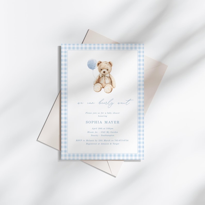 Bearly Wait Teddy Bear Baby Shower Boy Invitation Template, Digital Download Printable Baby Shower Invitation on Etsy - Image 1