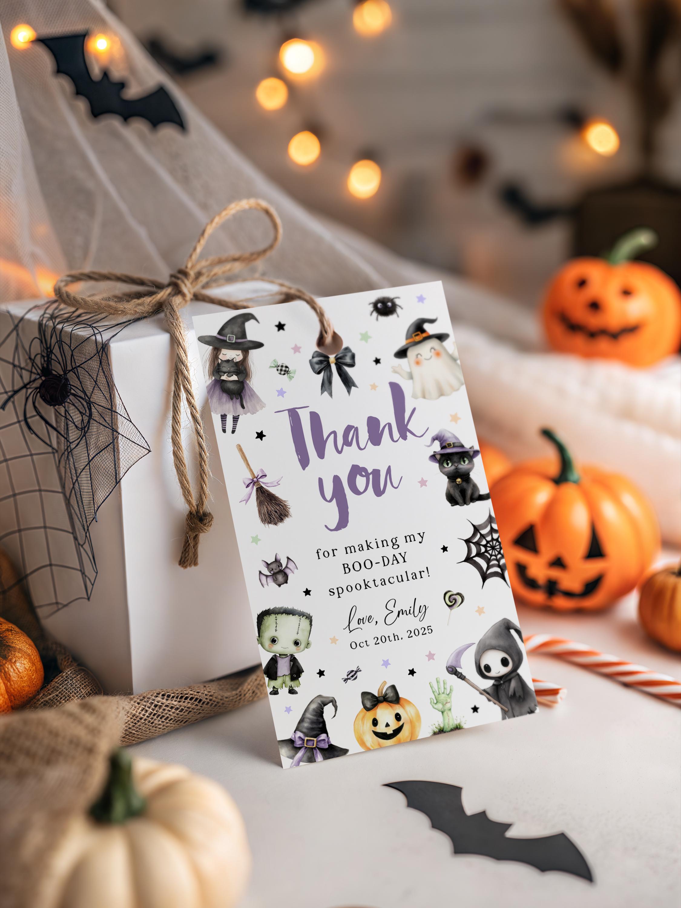 Halloween Birthday Thank You Tag Template, Spooky Favor Gift Tag ...