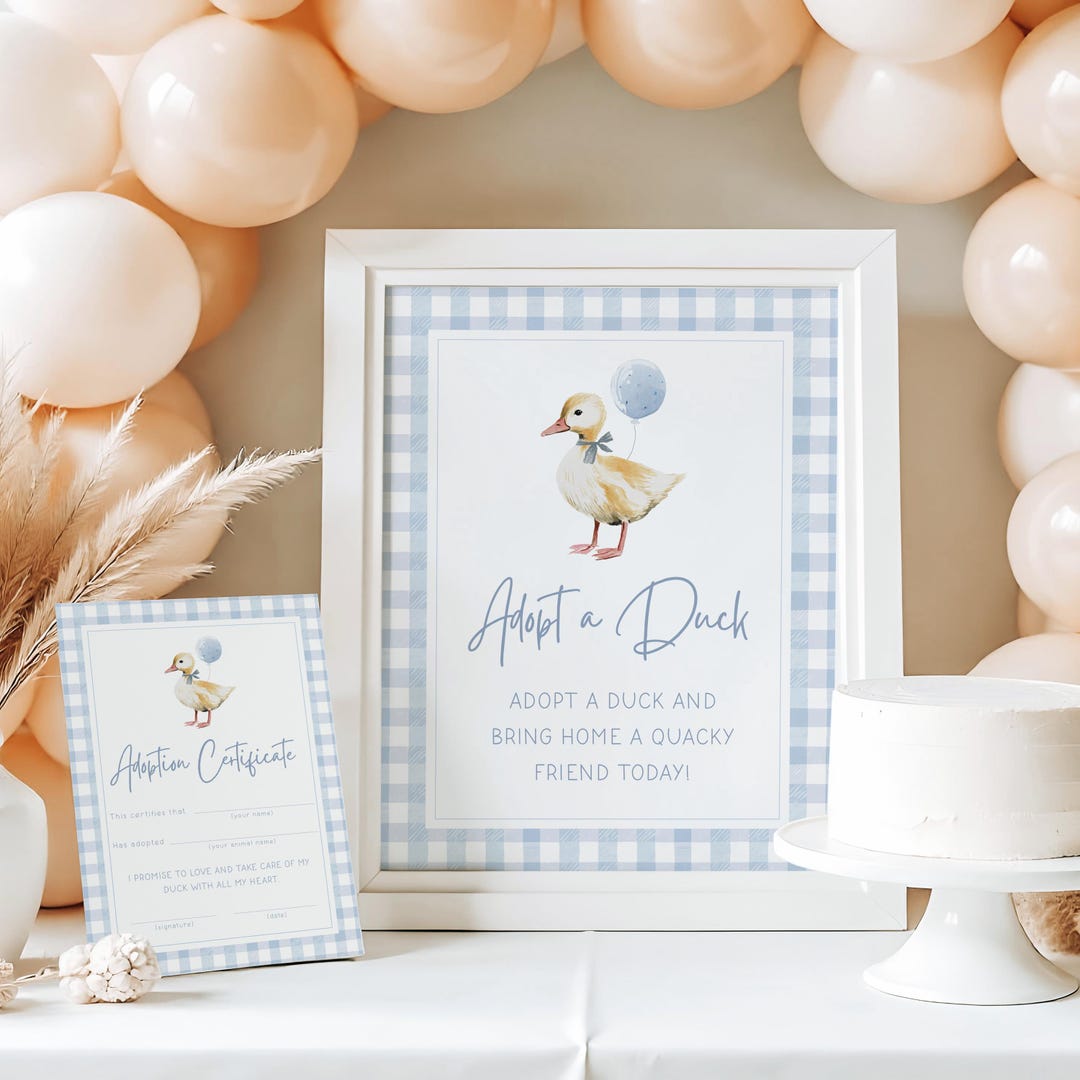 Adopt a Duck Table Sign Template, Birthday Blue Gingham Printable Sign ...