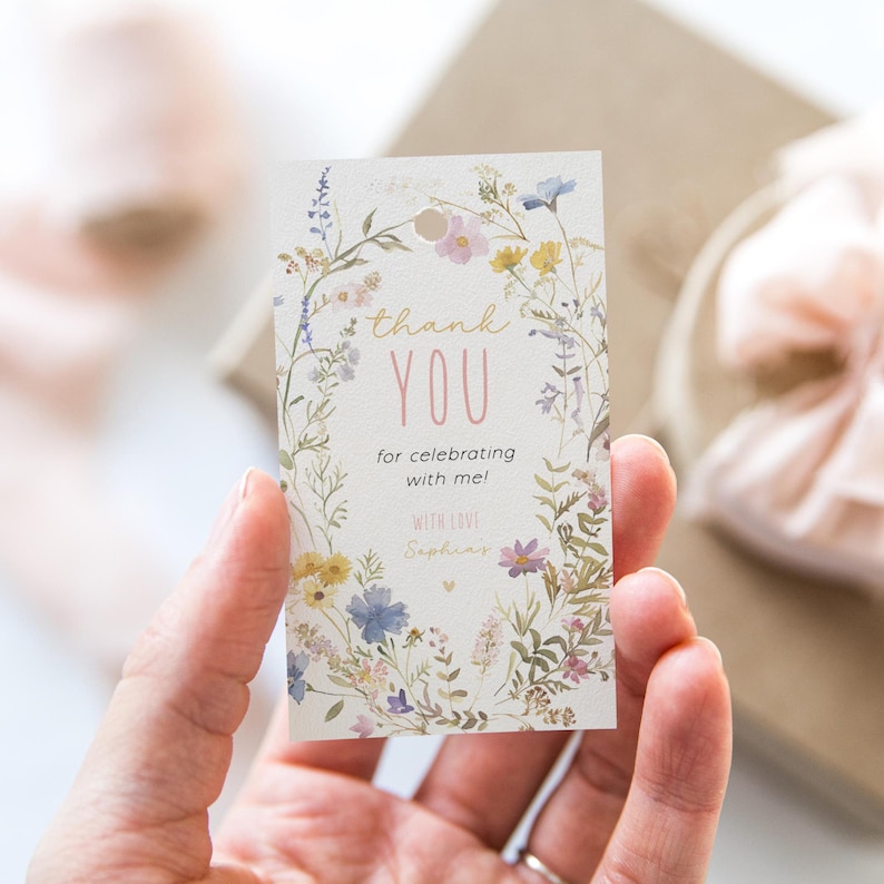 Editable Wildflower Birthday Favor Tag Template, First Birthday Girl Thank You Tag, Daisy Flower Birthday Party on Etsy - Image 2