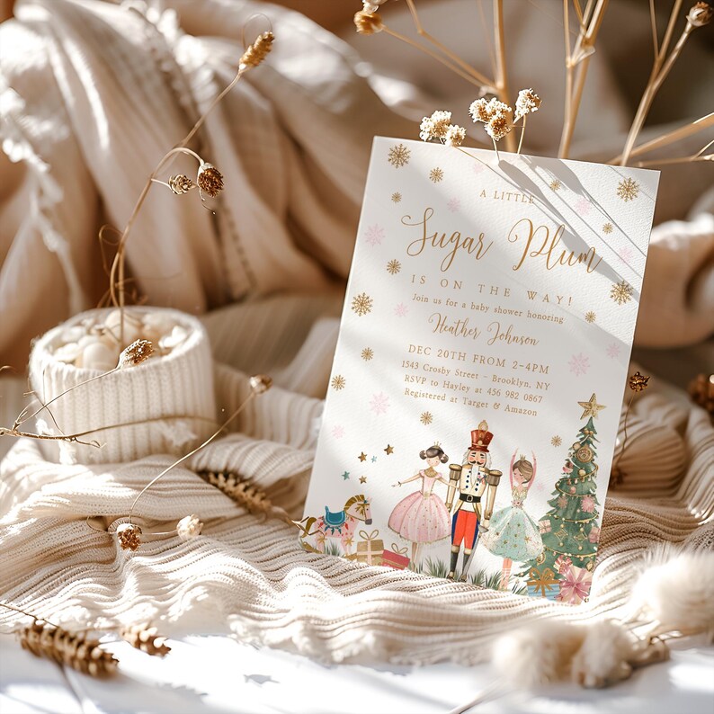 Plantilla de invitación navideña para baby shower con temática de ...