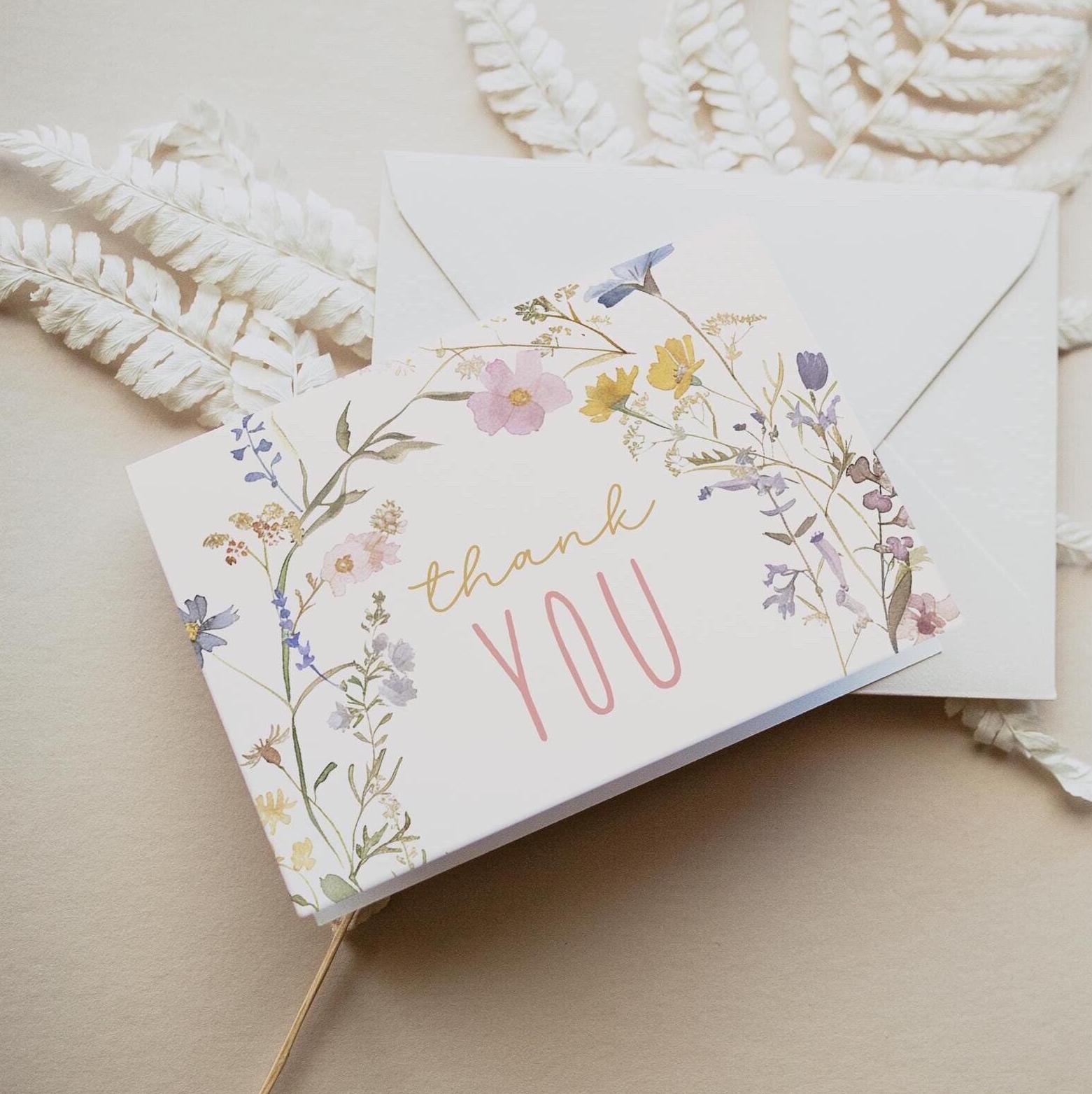 Wildflower Birthday Thank You Card, Editable Floral Template (digital ...