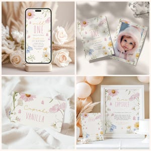 Wild ONE Birthday Bundle Template, Editable Wildflower 1st Birthday Girl Package, Floral Bloom Birthday Party, Instant Download on Etsy - Image 2