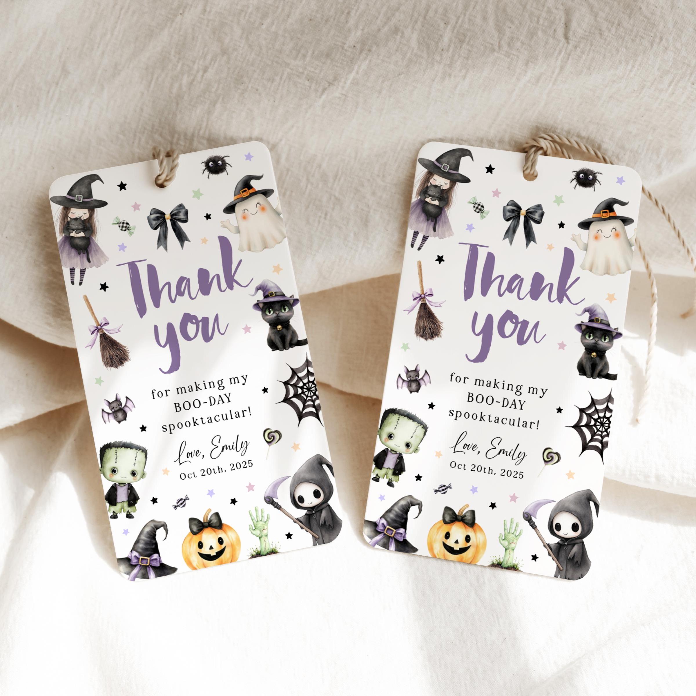 Halloween Birthday Thank You Tag Template, Spooky Favor Gift Tag ...
