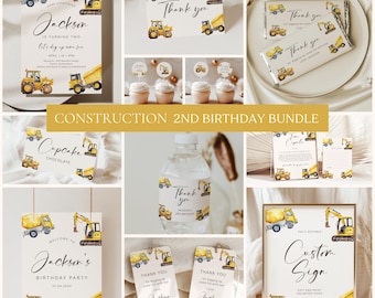 Construction 2nd Birthday Party Bundle, Editable Template (Digital Download)