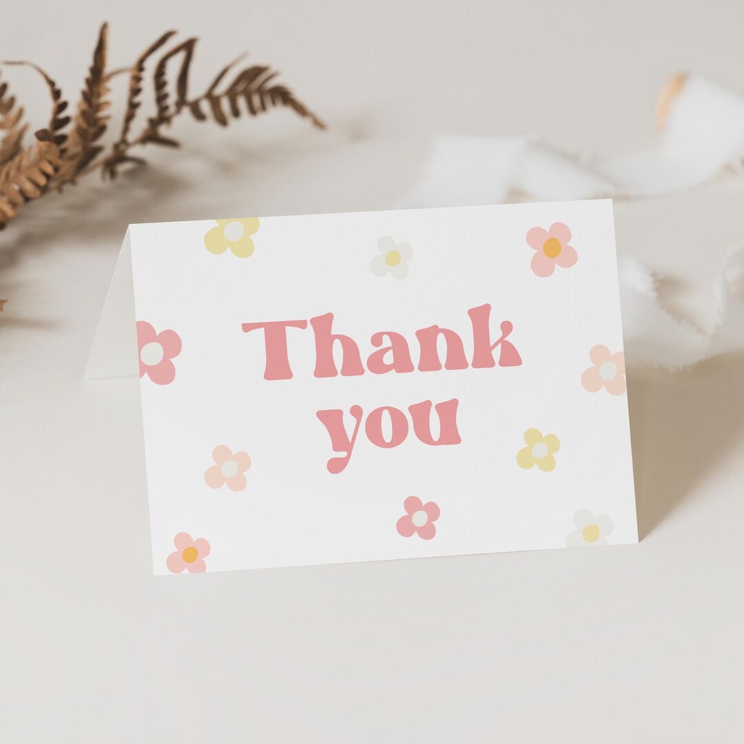 Editable Daisy Flower Birthday Thank You Card Template, Wildflower ...