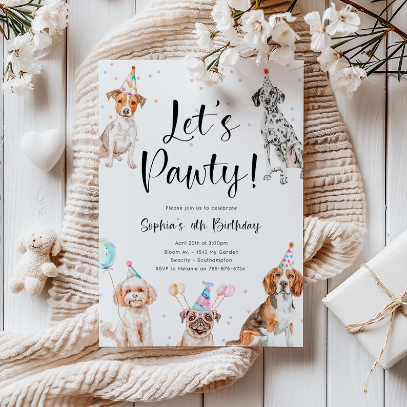 Editable Puppy Birthday Invitation Template, Dog Pawty (digital Invite ...