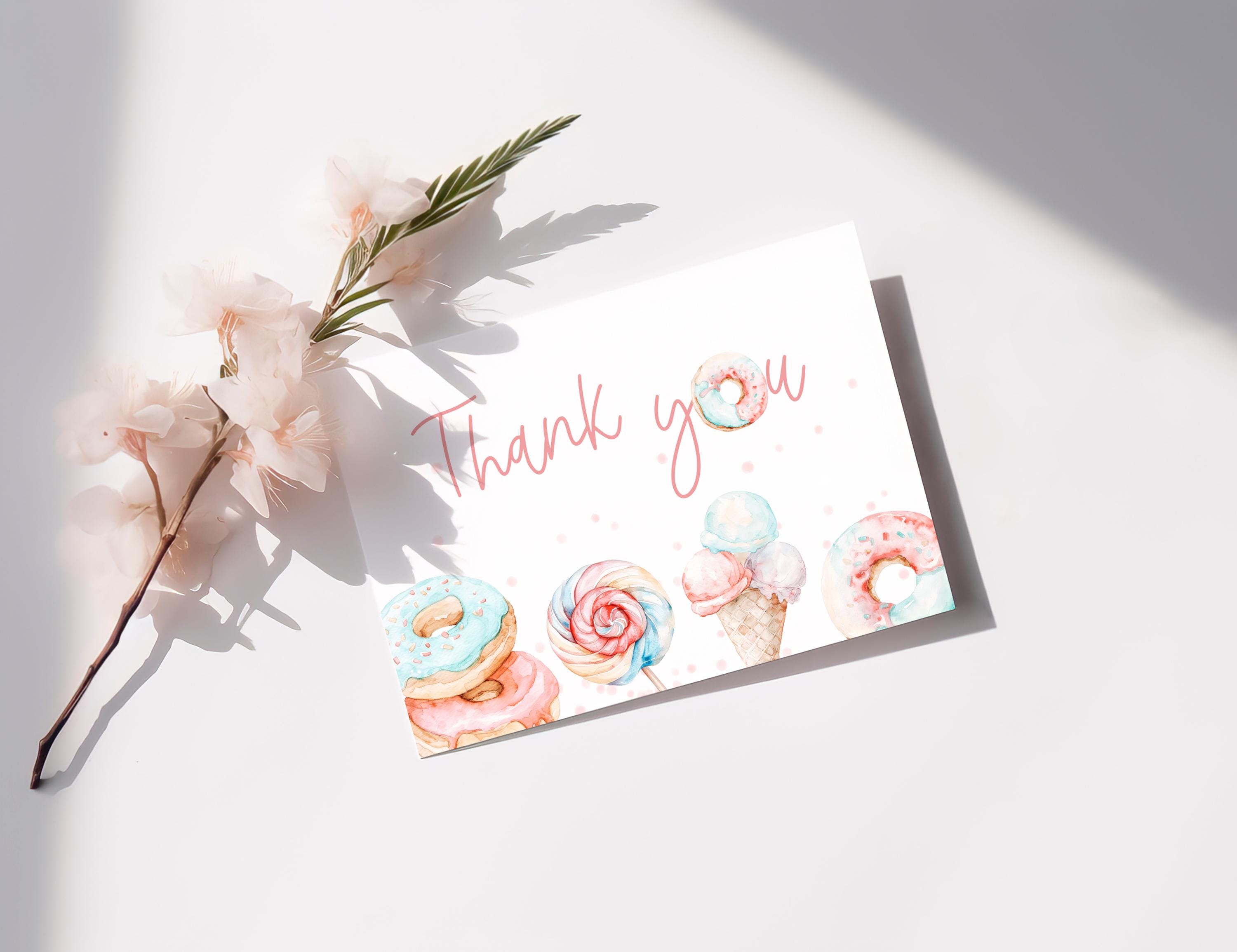 Sweet Note Design Sweet Donut Birthday Thank You Note Template, Candy Themed Card Digital ...