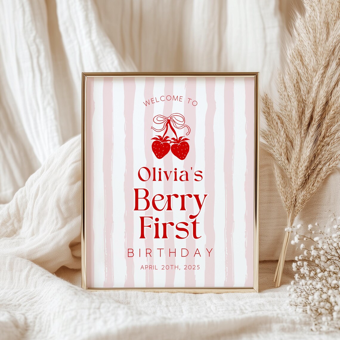Whimsical Berry First Birthday Welcome Sign Template, Strawberry ...