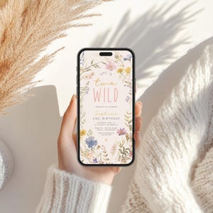 Two Wild Birthday Electronic Invitation Template, Editable 2nd Birthday Girl Digital Evite, Wildflower Birthday Party on Etsy - Image 2