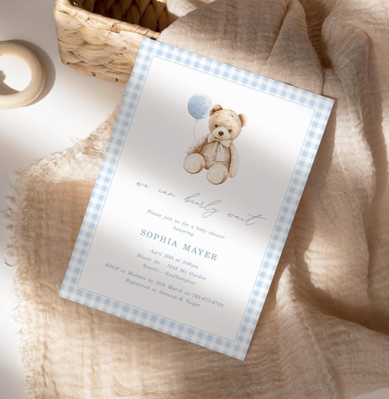 Bearly Wait Teddy Bear Baby Shower Boy Invitation Template, Digital Download Printable Baby Shower Invitation on Etsy - Image 3