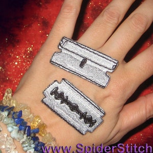 Life Sized Razor Blade Blades Pair Iron on patch