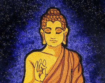 Large  Peaceful Golden Zen Buddha  Iron on Patch or Sew on Patch Applique