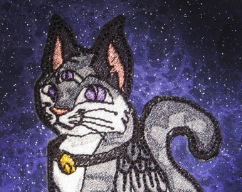Dritte Auge Katze mit Flügeln dämonischen Patch Eisen auf Patch oder Nähen auf Pagen Punk Gothic Goth Patch 3 Augen psychische Katze