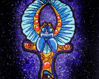 Scarab Beetle Ankh Patch 100 percent embroidery Applique  Egyptology Egyptian Cross