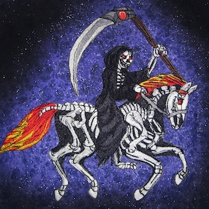 Huge Death on a Skeleton Fire Horse  jacket back  Iron on Patch