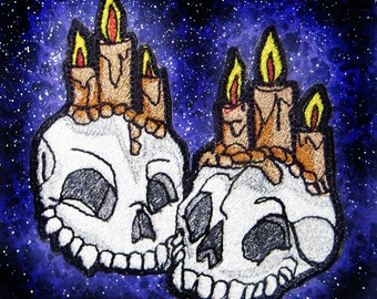 Samen voor altijd schedels met kaarsen Opstrijkpatch