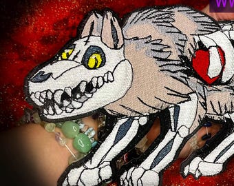 ENORME Esqueleto de Lobo Direto Osso Esquelético Ferro em Patch Costura Aplique Caveira de Motociclista