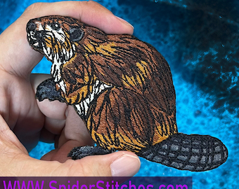 Busy American Beaver  iron on Patch Castor canadensis