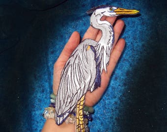 Huge Great Blue Heron Bird Iron on Patch