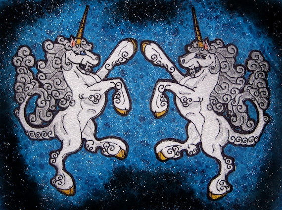 Silver  Rampant Unicorn Heraldic Heraldry  Iron on Patch