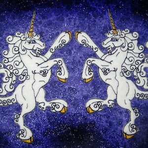 Pair Rampant Unicorn Heraldic Heraldry Felt Iron on or Sew On Patch Pair medieval renaissance