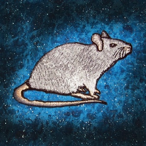 Fancy Silver Blue Self Rat Steam Punk  Iron on Patch