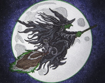 Énorme veste d'aviateur Halloween Moonlight Witch dans le dos, fer sur l'écusson