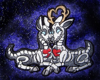 Deer Lovers Skeleton Buck and Doe Iron on Patch