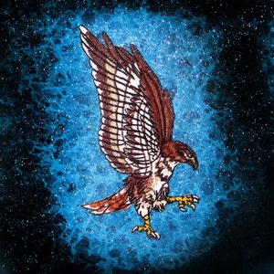 Small Swooping Red Tail Hawk Bird Iron on Patch