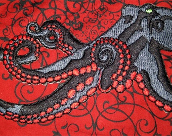 Huge Giant Octopus Octopie Jacket Back Iron on Patch Black and Red ready to ship