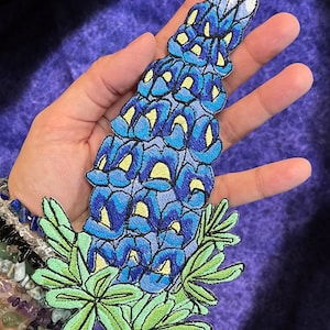 Texas bluebonnet blue bonnnet wild flower   Plant Iron on Patch Sew on Applique embroidered  wildflower large