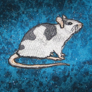 Fancy Blue Grey Spotted  Rat Steam Punk  Iron on Patch