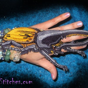 Huge Hercules Beetle Fighting Scarab Iron on Patch Dynastes hercules