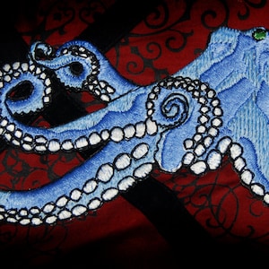 Huge Giant Octopus Octopi Jacket Back Iron on Patch Baby Blue