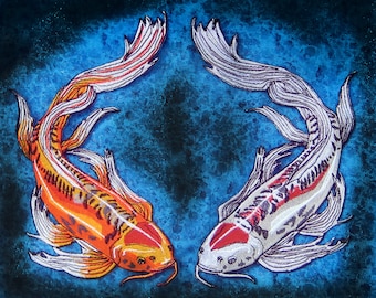 Lovely White and Orange Butterfly Koi Goldfish Fish Pair Iron on Patch ready to ship