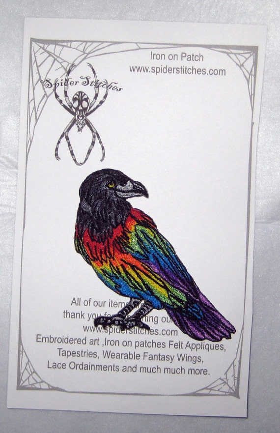 Arc En Ciel Petit Corbeau Corbeau Oiseau Noir Fer Sur Patch