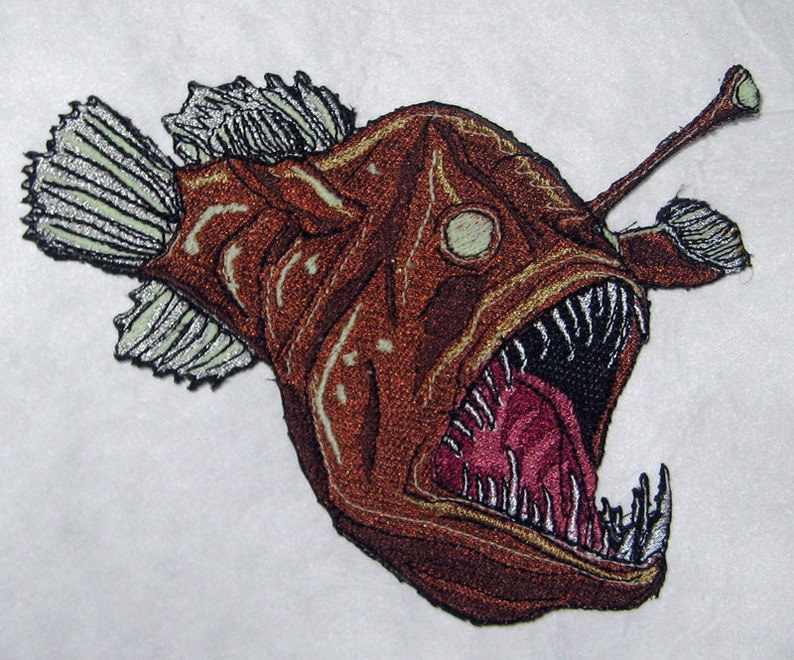 Glowing Deep Sea Angler Fish Anglerfish Black Sea Devi Melanocetus johnsonii Iron on Patch image 3