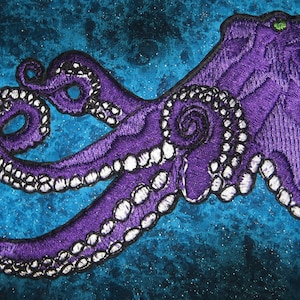 Huge Giant Octopus Octopie Jacket Back Iron on Patch Deep Abyss Purple ready to ship