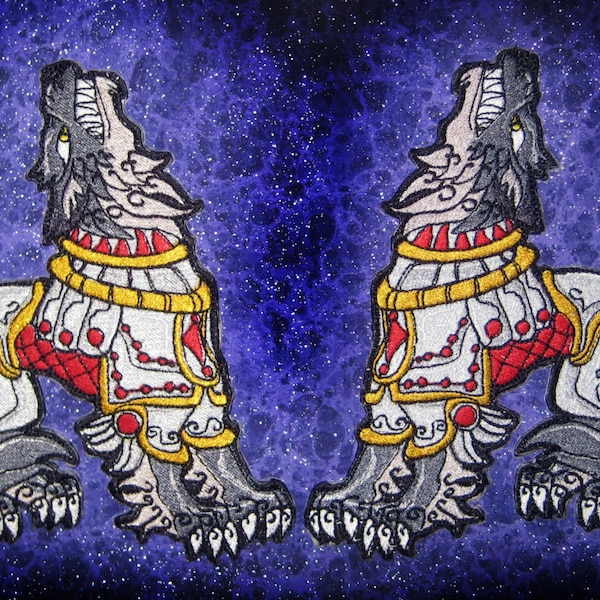 HUGE Rampant Iron Armored Wolf Heraldic Heraldry  Iron on Patch Pair Applique renaissance medieval Lithuanian heraldic