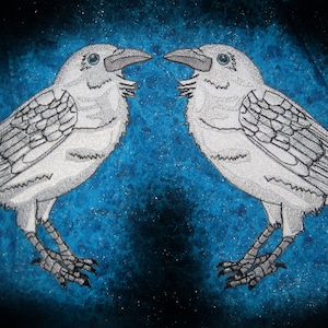 Awesome Huge White Spirit Raven Crow Black Bird  Iron ON Patch 100% embroidery