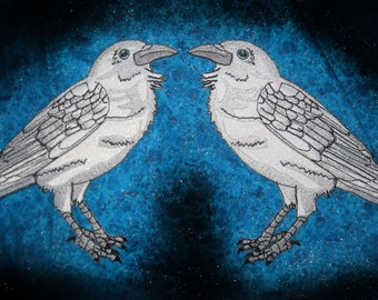 Awesome Huge White Spirit Raven Crow Black Bird  Iron ON Patch 100% embroidery