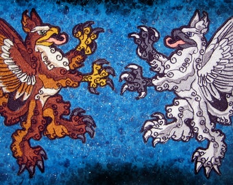 HUGE Rampant Griffin Heraldic Heraldry  Iron on Patch Many Color Choices