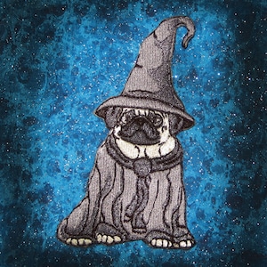 Epic Gandaulf The Grey Wizard Fawn Pug Dog Crest Heraldic Heraldry Iron on Patch