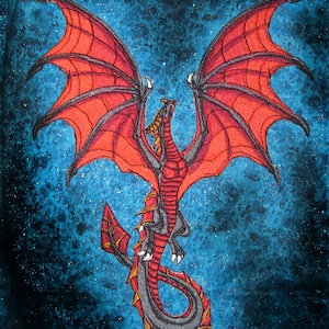 HUGE Flying Wyvern Dragon Black and Red Iron on Patch