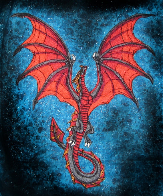 HUGE Flying Wyvern Dragon Black and Red Iron on Patch - Etsy
