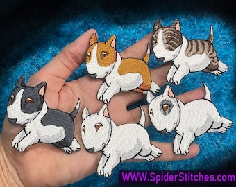 Bonito Kawaii Bull Terrier Bully Dog Filhote de Cachorro Ferro em Remendo muitas opções de cores remendo branco vermelho tigrado preto animal de estimação