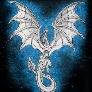 HUGE Flying Wyvern Dragon Cloud White Iron on Patch