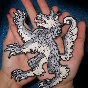HUGE Rampant Wolf Heraldic Heraldry  Iron on Patch Many Color Choices